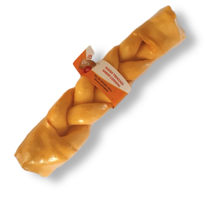 Hueso trenzado piel natural sabor cordero 13cm